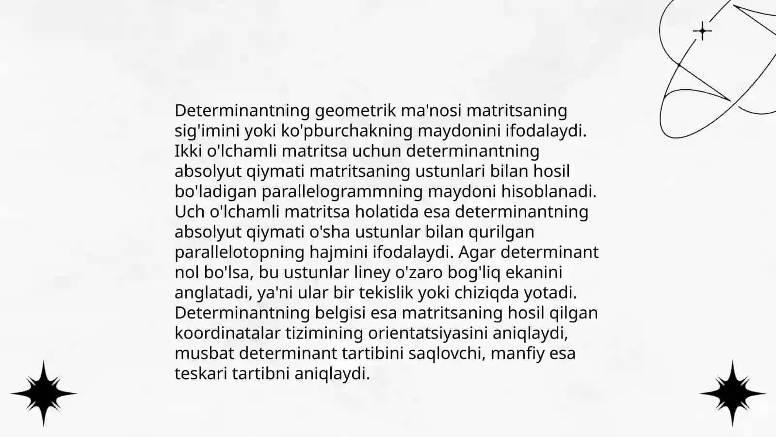 Determinant va matritsalarning qoʻshimcha xossalari 4