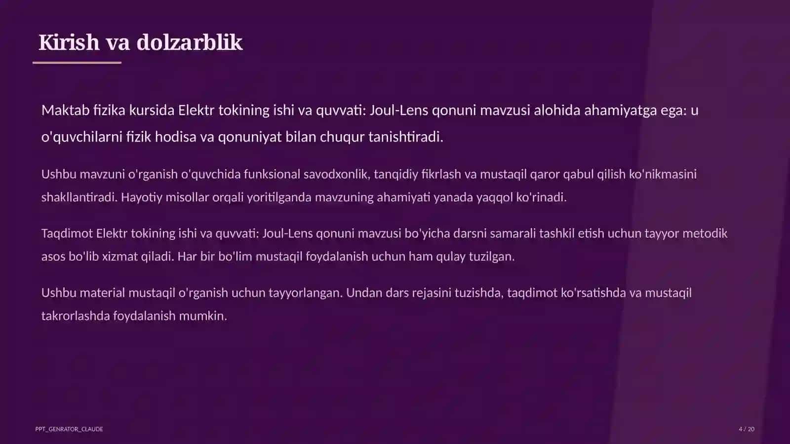Elektr tokining ishi va quvvati: Joul-Lens qonuni (8-sinf) 4