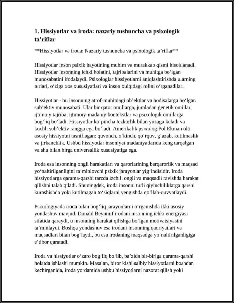 HISSIYOTLAR VA IRODANING PSIXOLOGIK XUSUSIYATLARI VA INSON FAOLIYATIGA TA'SIRI 4