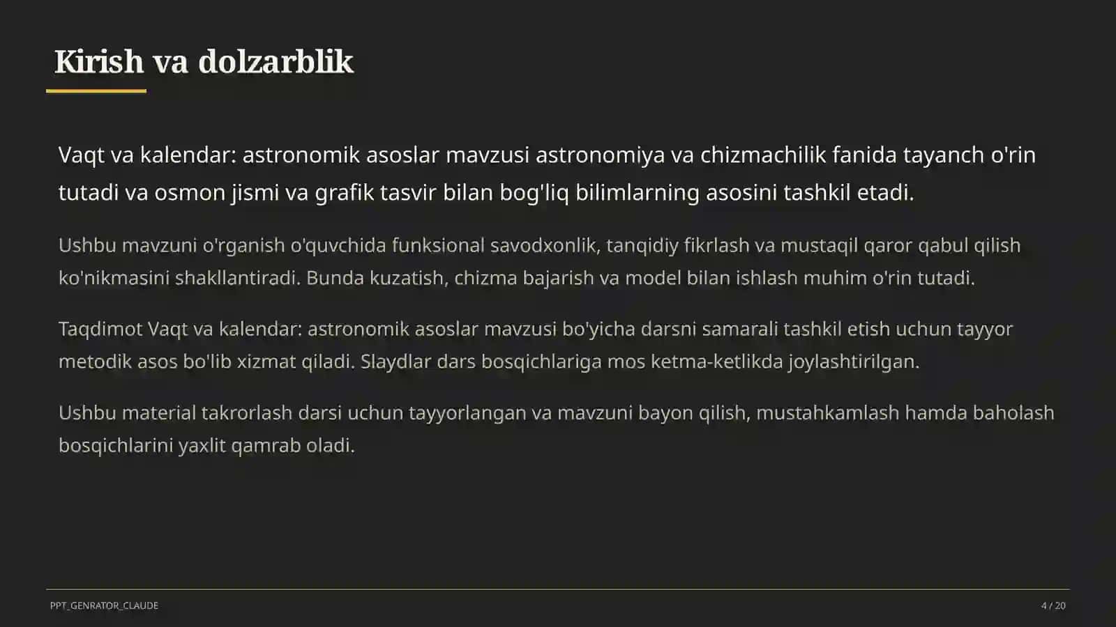 Vaqt va kalendar: astronomik asoslar (10-sinf) 4