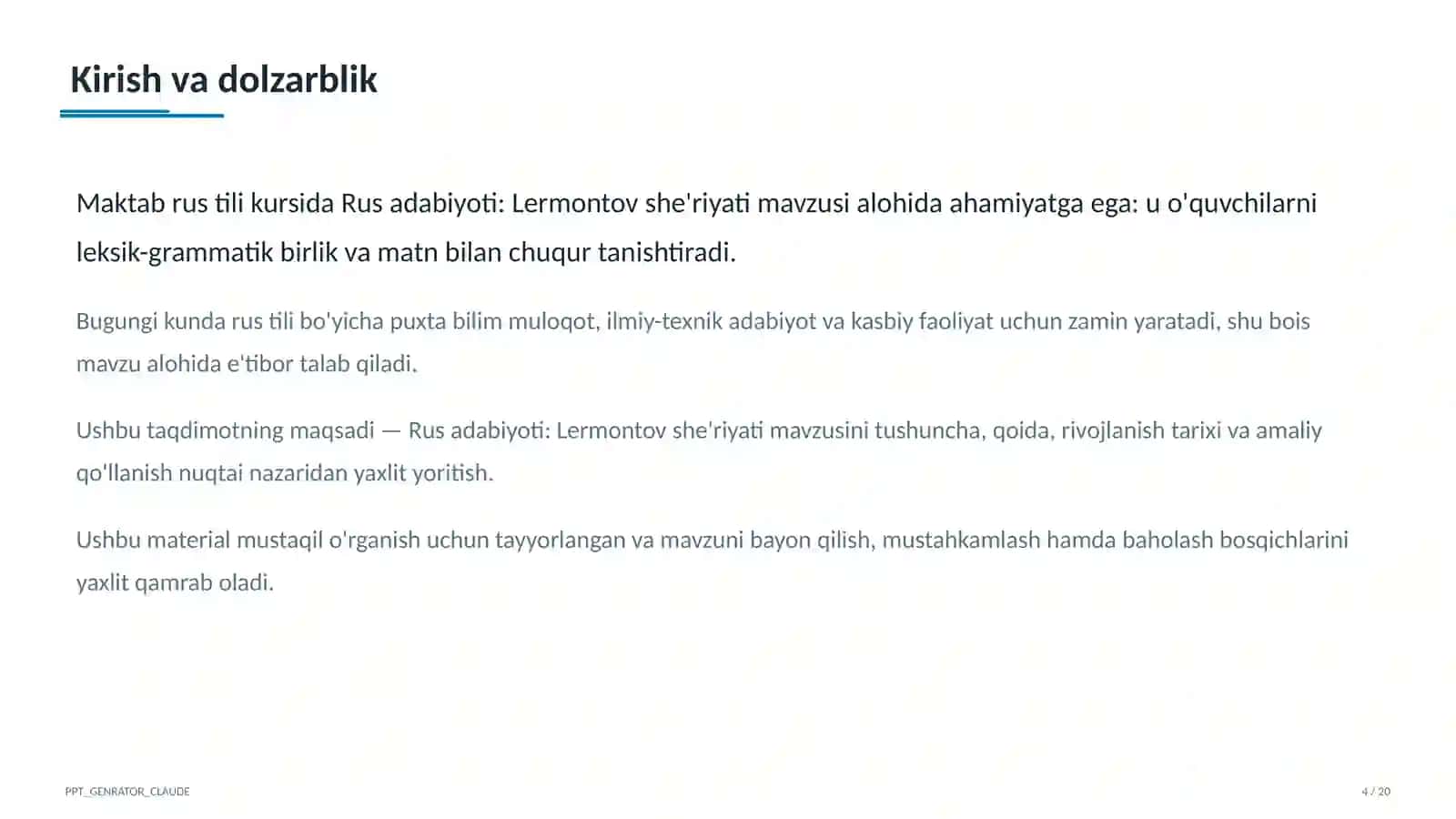 Rus adabiyoti: Lermontov she'riyati (9-sinf) 4
