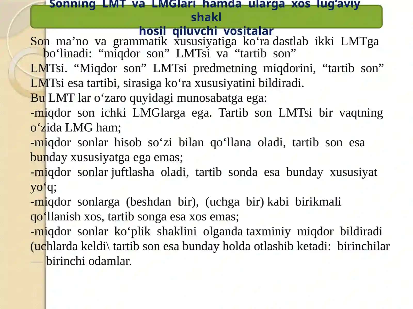 SONNING UMUMIY GRAMMATIK XUSUSIYATLARI 4