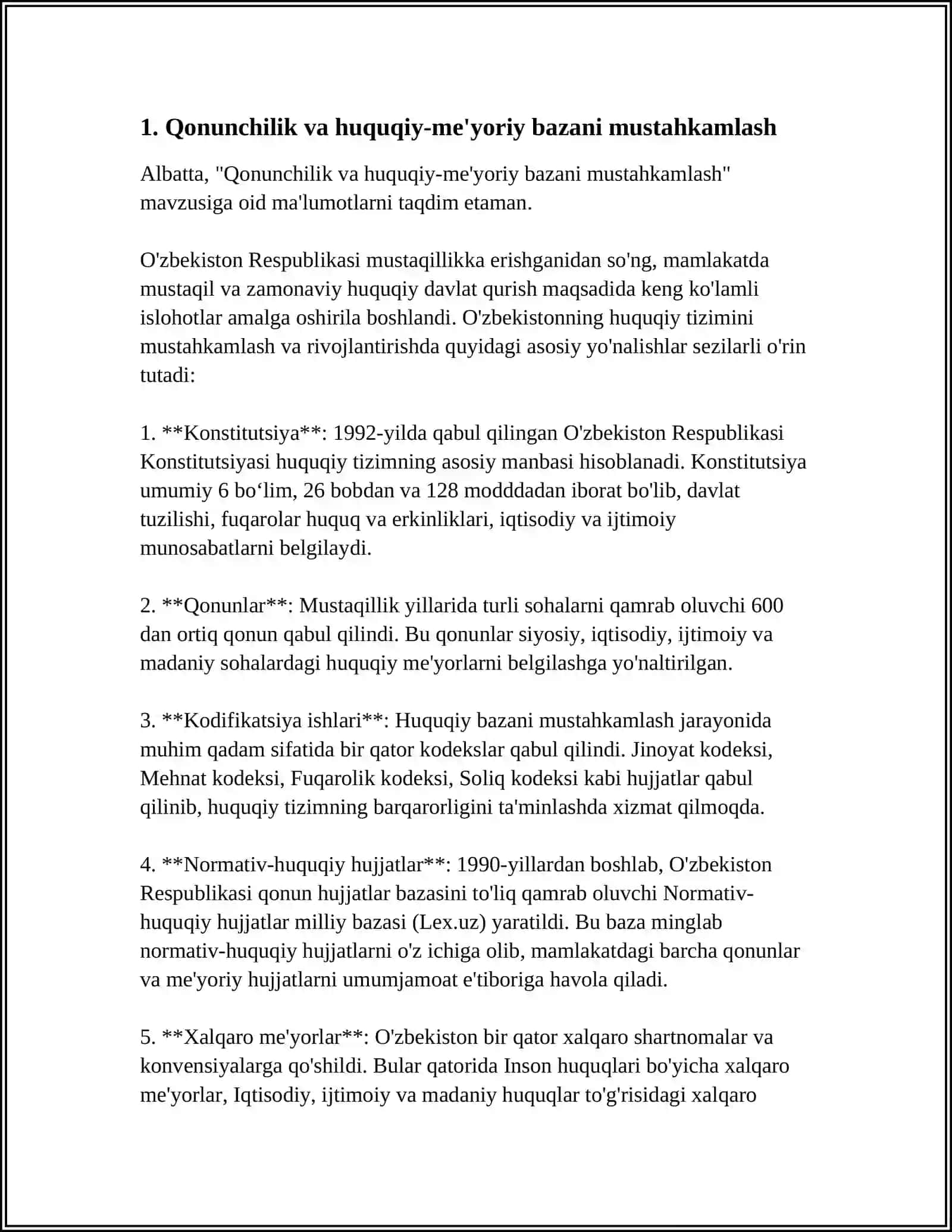Qonunchilik va huquqiy-me'yoriy bazani mustahkamlash 4