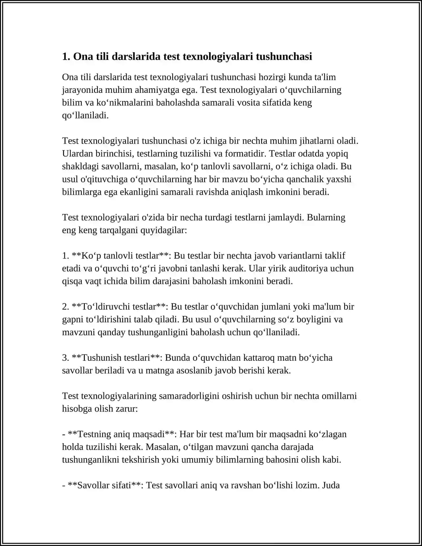 ONA TILI DARSLARIDA TEST TEHNOLOGIYALARIDAN FOYDALANISH 4