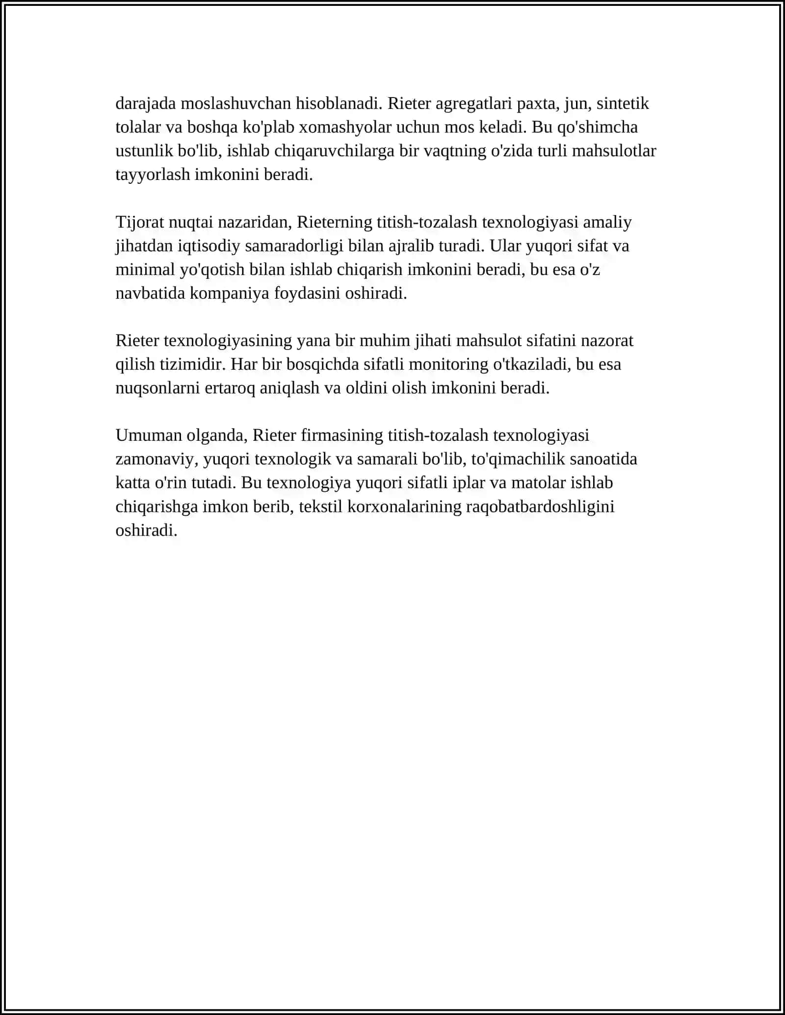 11.“RIETER” FIRMASINING TITISH-TOZALASH AGREGATLARINI QIYOSIY TAHLILI 4