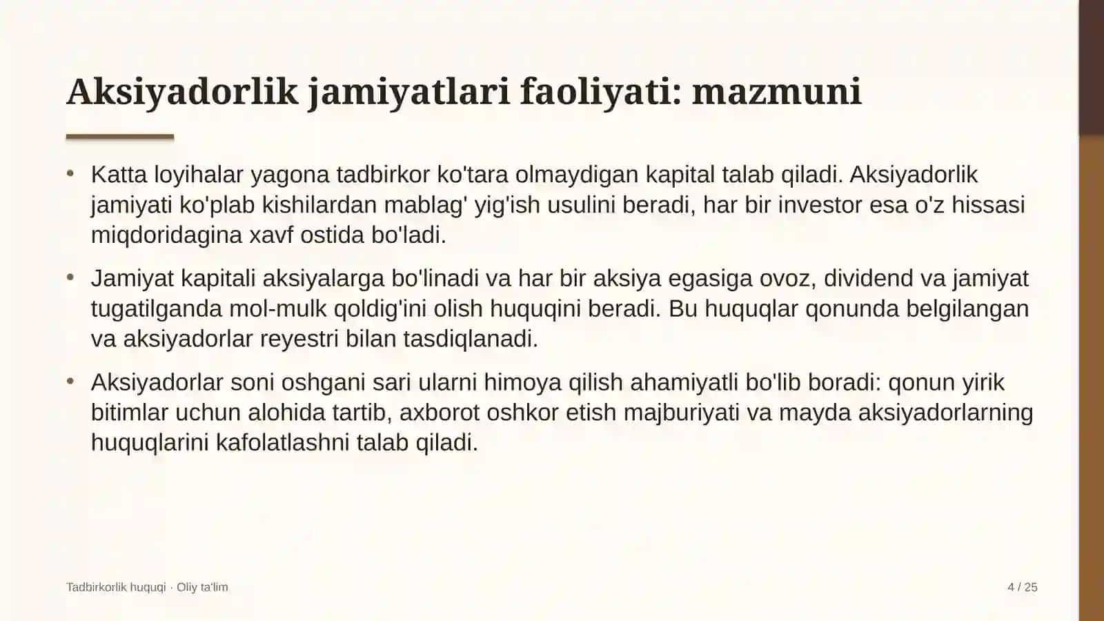 Ko'ngilochar markazlarda aksiyadorlik jamiyatlari faoliyati 4