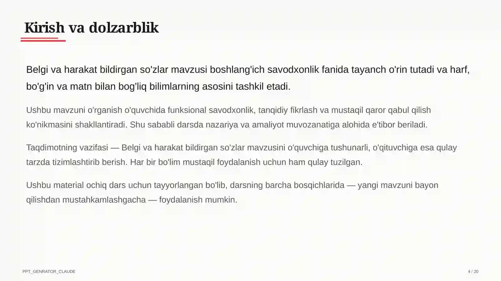 Belgi va harakat bildirgan so'zlar (2-sinf) 4