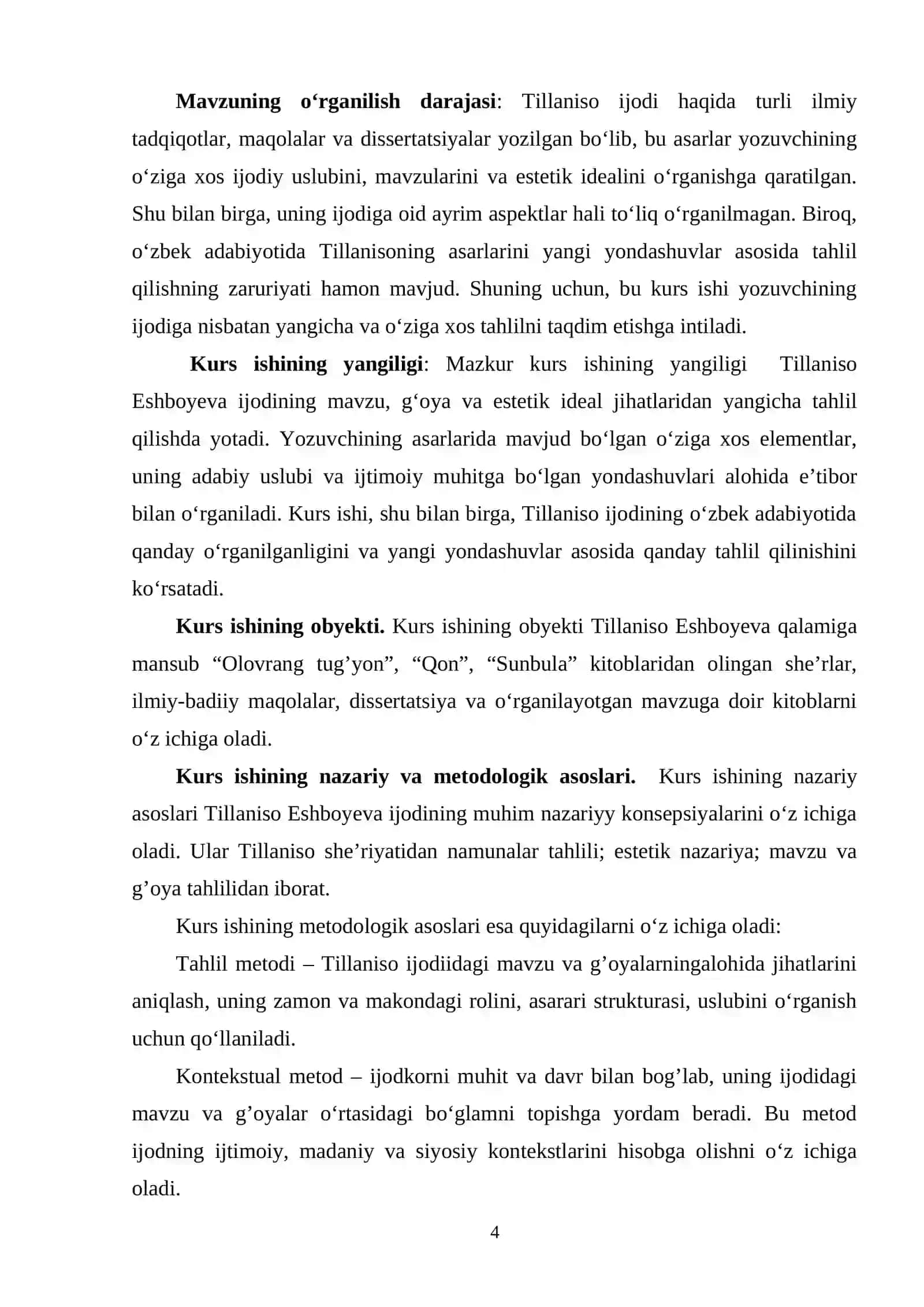 TILLANISO IJODINING OʻZIGA XOSLIGI: MAVZU, GʻOYA VA ESTETIK IDEAL 4