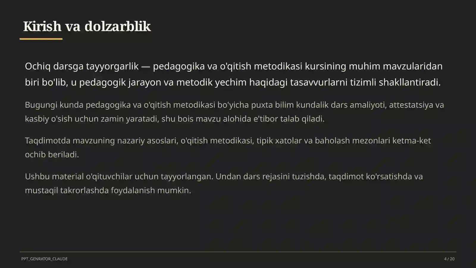 O'qituvchilar uchun: pedagogika va o'qitish metodikasi 4