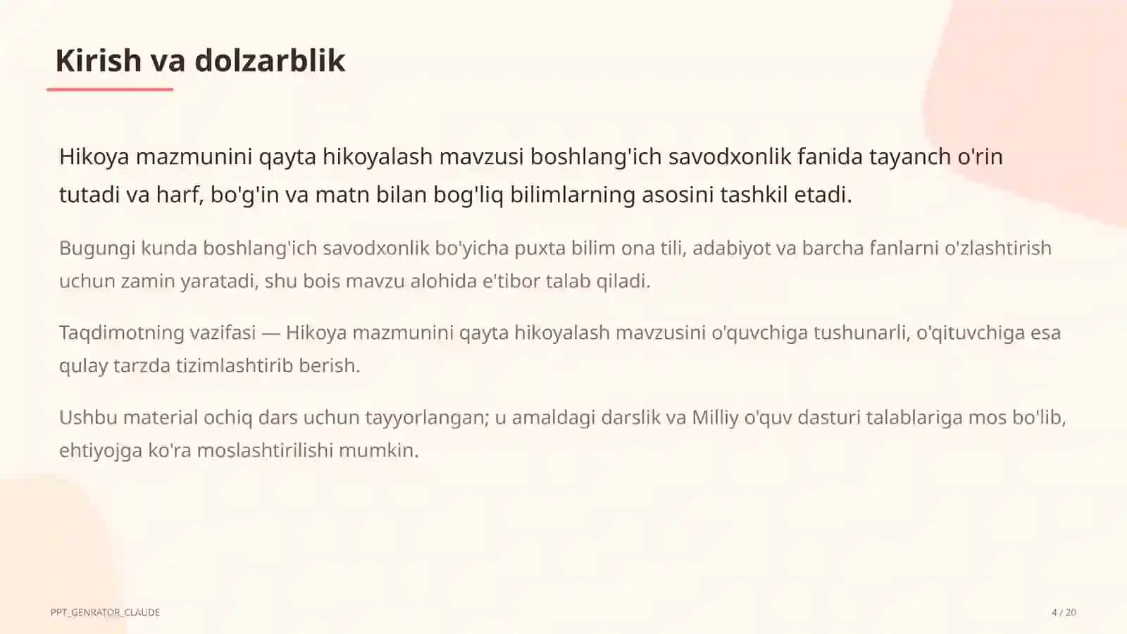 Hikoya mazmunini qayta hikoyalash (3-sinf) 4