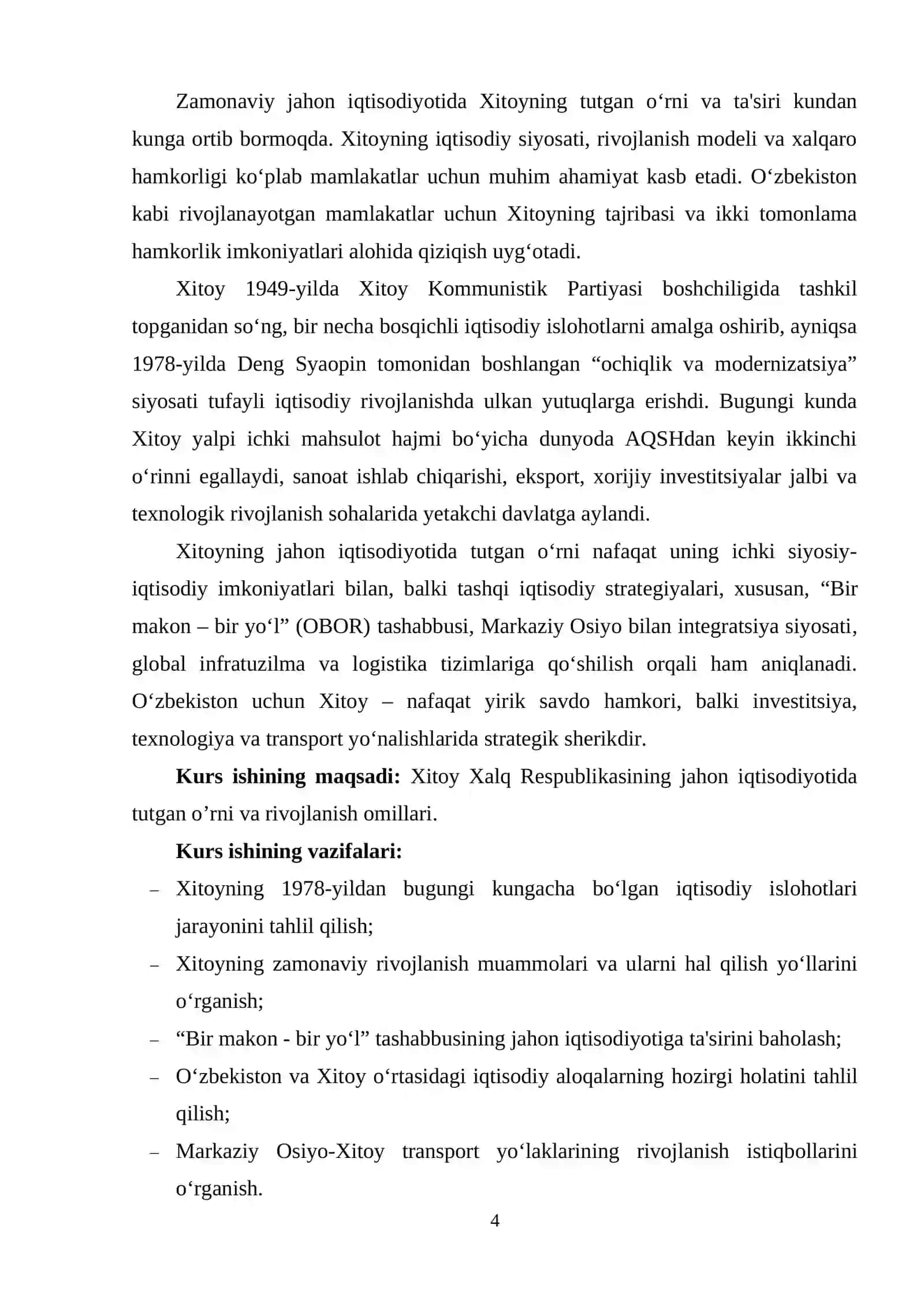 XITОY XАLQ RЕSРUBLIKАSINING JАHОN IQTISОDIYОTIDА TUTGАN О‘RNI VА RIVОJLАNISH ОMILLАRI 4