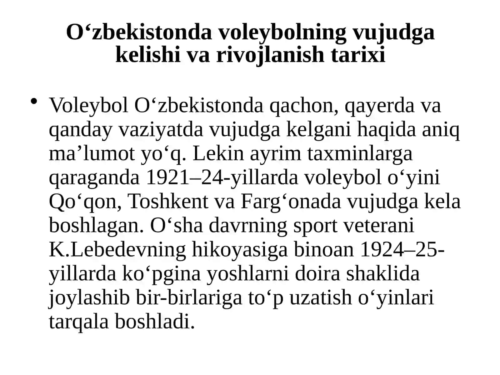 Voleybolo‘yinining kelib chiqishi va rivojlanish tarixi 4