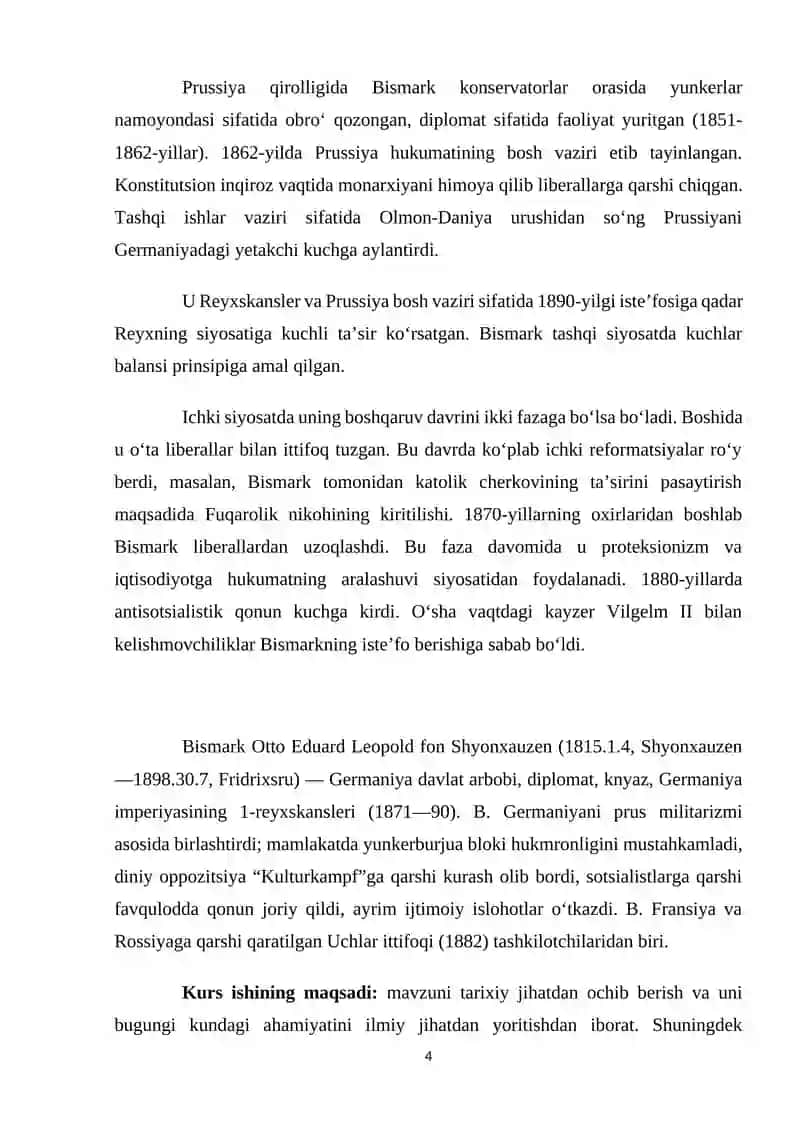 GERMANIYA DAVLATLARINING BIRLASHISHI, OTTO FON BISMARK FAOLIYATI 4