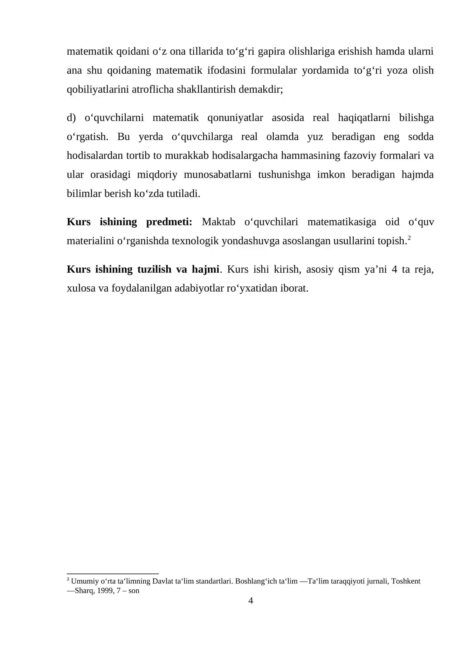 BOSHLANG‘ICH SINFLARDA MATEMATIKA O‘QITISHDA KOMPETENSIYAVIY YONDASHUV. O‘QUV DASTURI TAHLILI 4