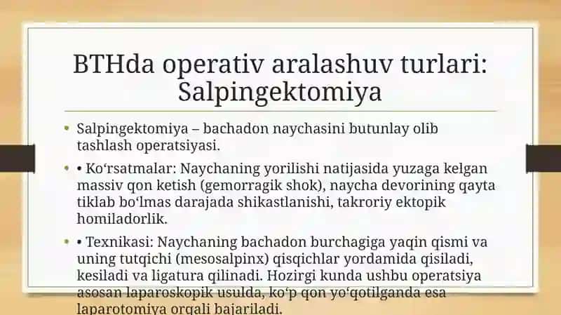 Bachadondan tashqari bomiladorlikda operatasya,  Bepushtlikni davolashning zamonaviy usullari 4