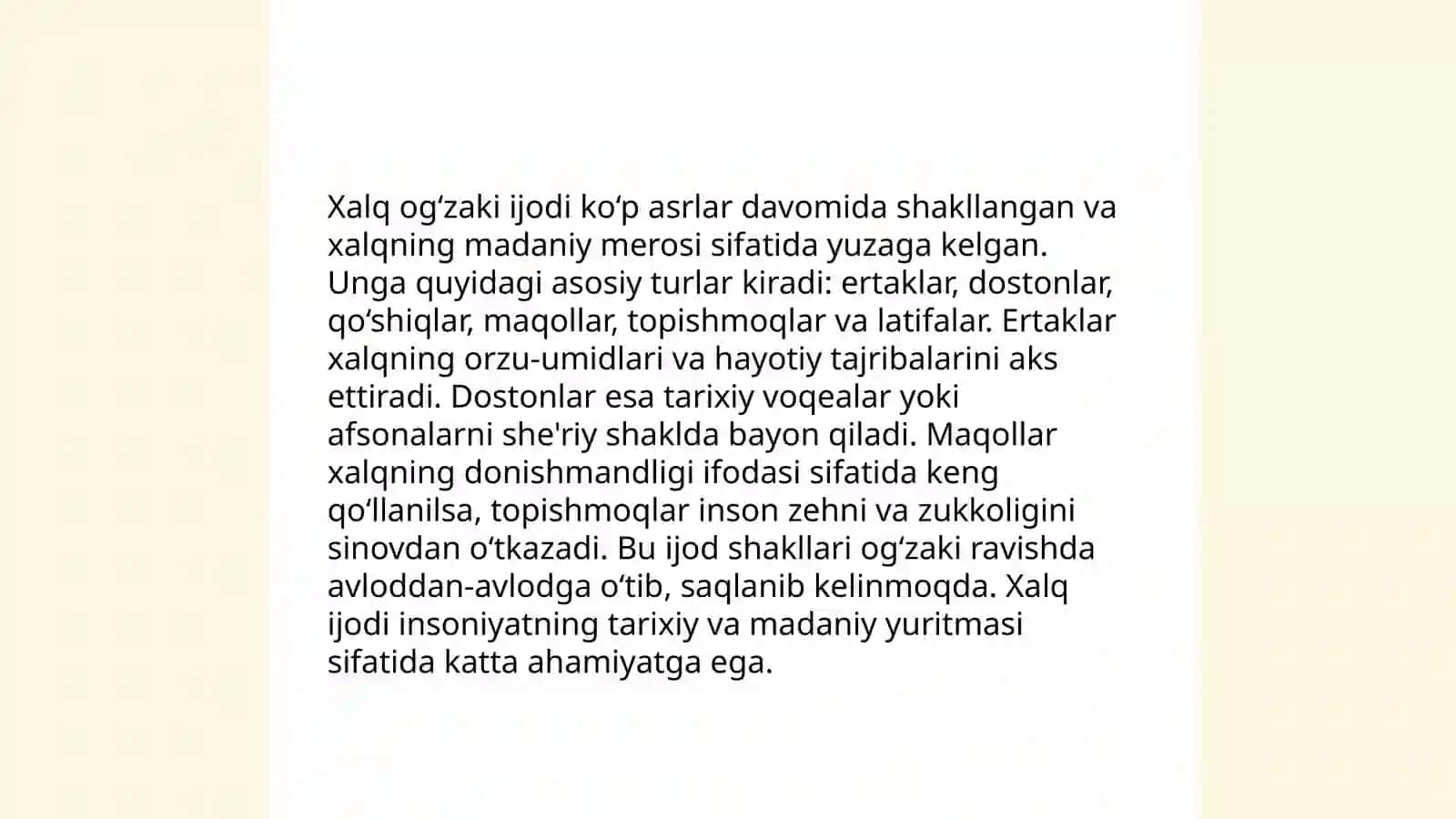 Folklor va xalq og‘zaki ijodi munosabatlar, Sultanbayeva Bahoroy 4