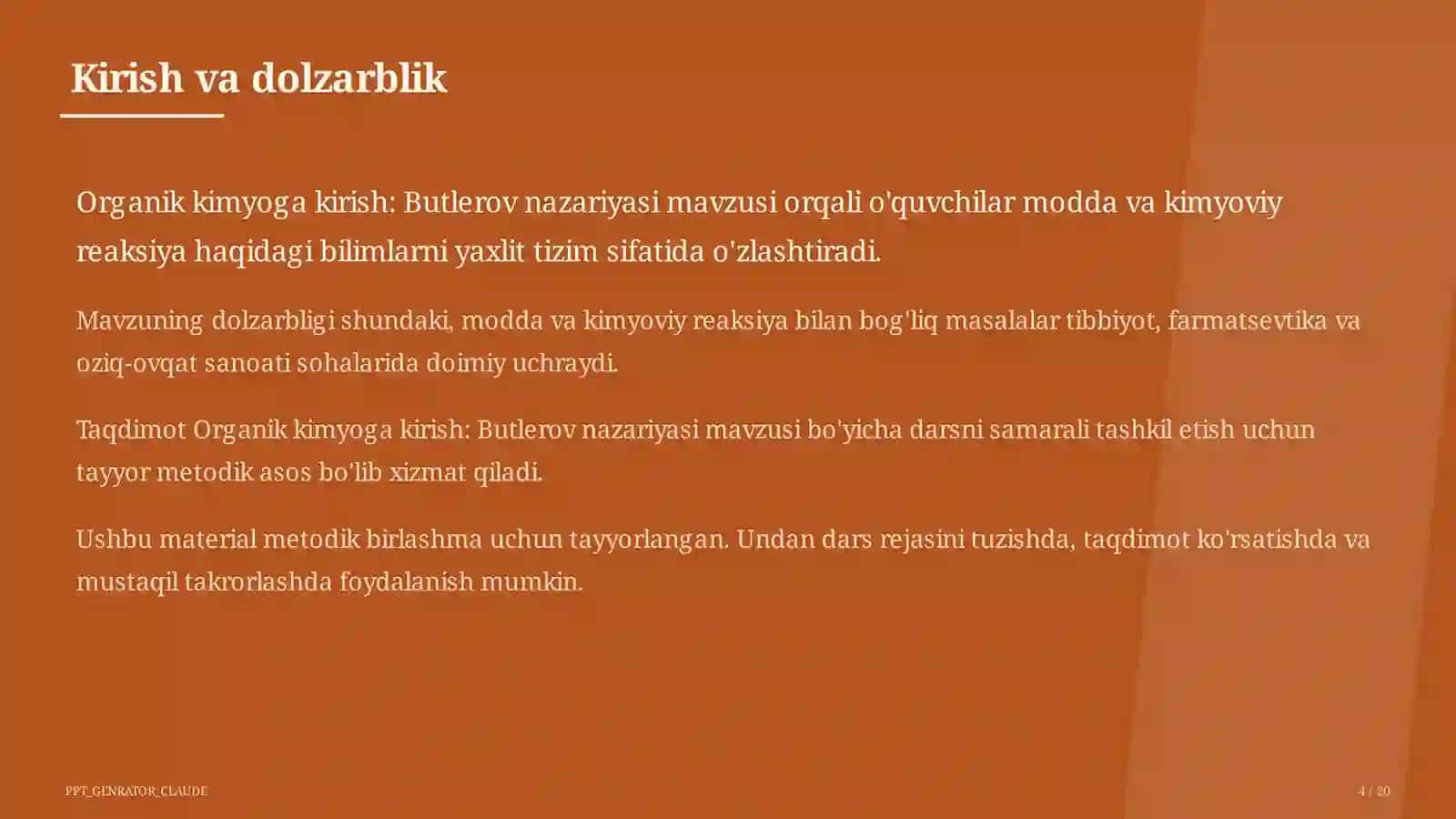 Organik kimyoga kirish: Butlerov nazariyasi (10-sinf) 4