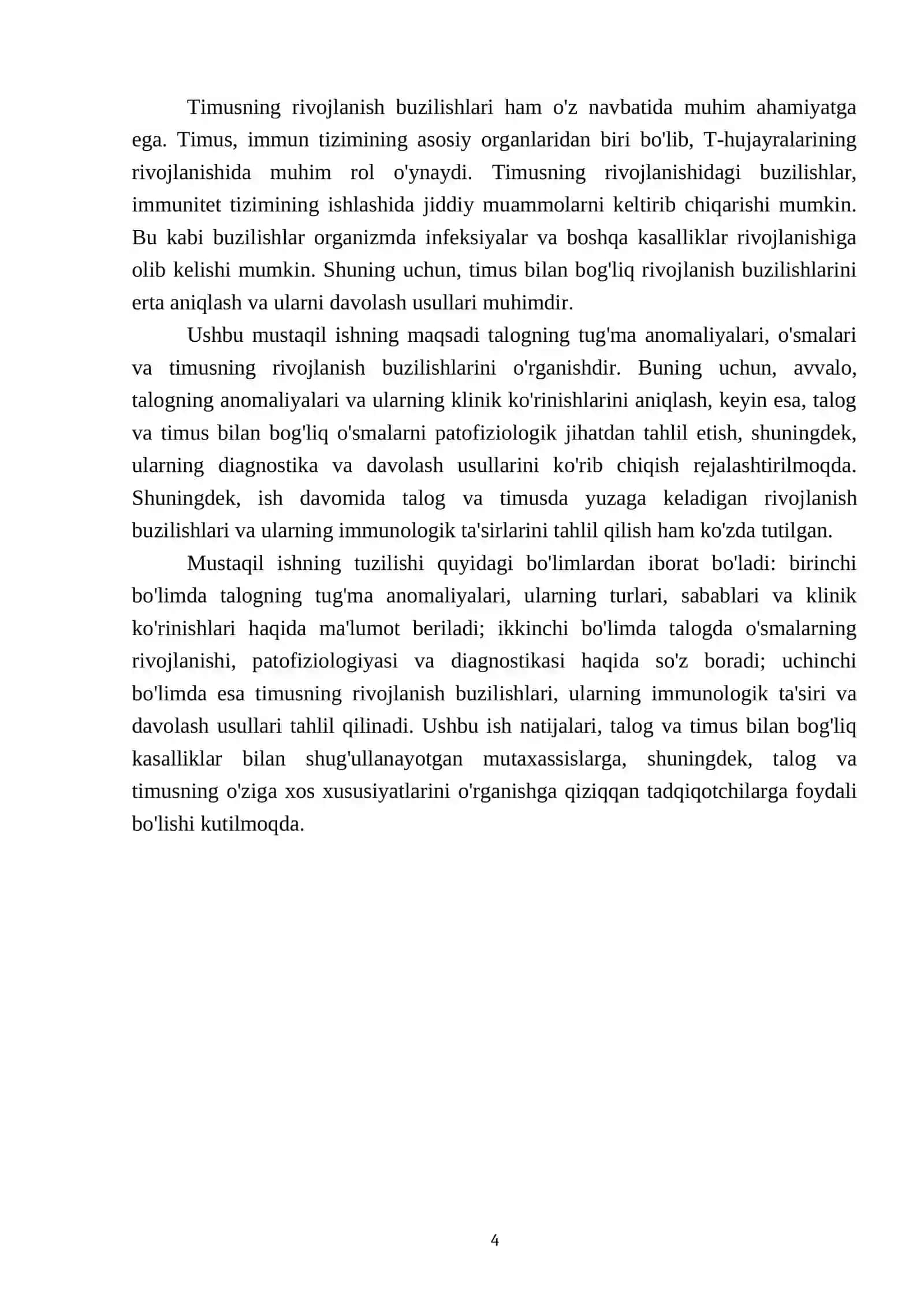 Talogning tug'ma anomaliyalari va o'smalari. Timusning rivojlanish buzilishlari 4