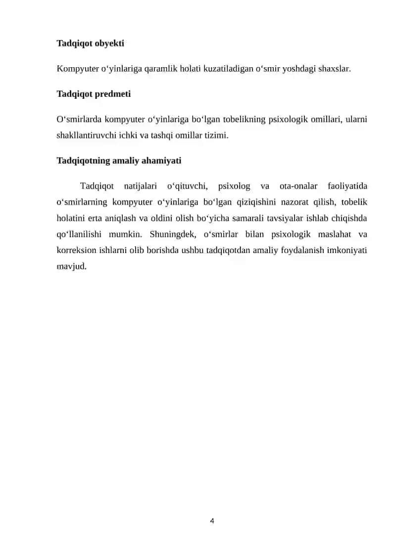 OʻSMIRLARDA KOMPYUTER OʻYINLARIGA BOʻLGAN TOBELIKNING PSIXOLOGIK OMILLARI 4