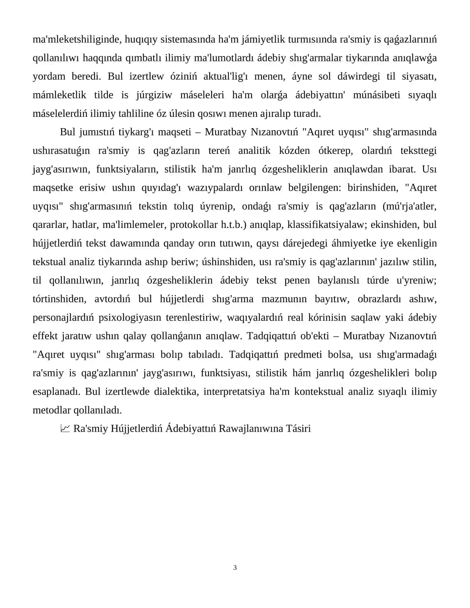 Muratbay Nızanovtın' "Aqıret uyqısı" shıg'armasında ra'smiy is qag'azlardın' qollanılıwı 4