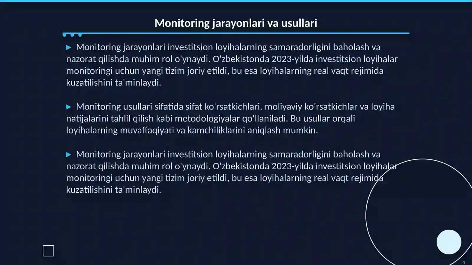 Investitsion loyihalar monitoring va post- baholash 4