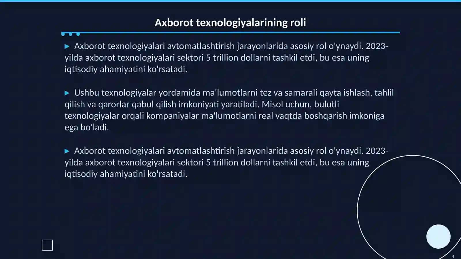 Avtomatlashtirilgan ish joylari Axborot texnologiyalari 4