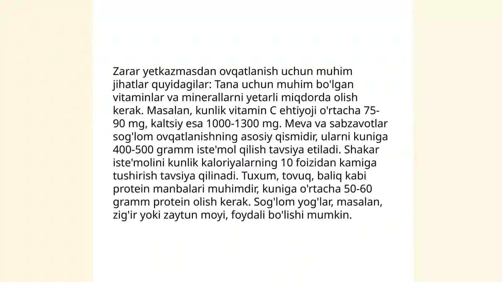 Toʻgʻri ovqatlanish ratsioni -sogʻlom hayot sari 4