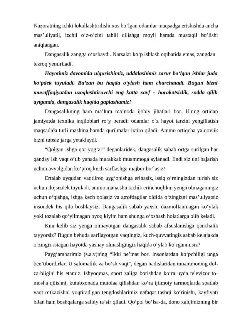 Irodasizlik. Irodasizlikning har xil namoyon bo‘lishi. Dangasalik 4