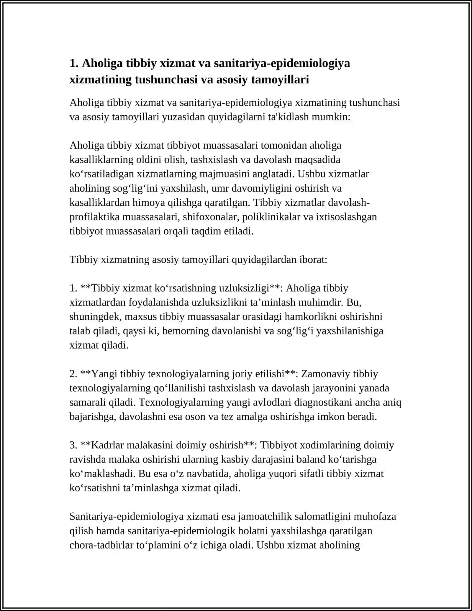 Aholiga tibbiy xizmat va sanitariya-epidemiologiya xizmatini tashkil etishning asosiy tamoillari 4