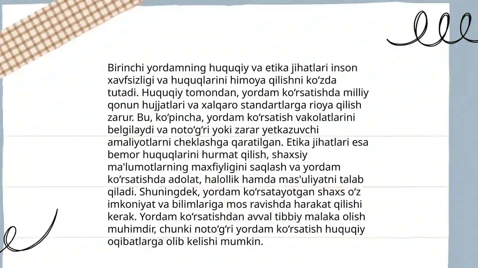 Birinchi tez tibbiy yordamning ahamiyati va uni bajarishning umumiy qoidalari 4