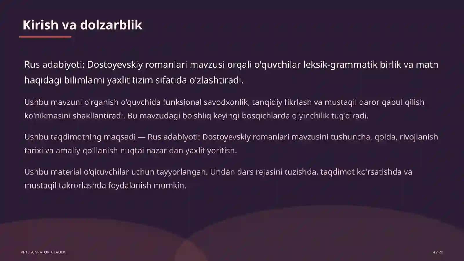 Rus adabiyoti: Dostoyevskiy romanlari (11-sinf) 4