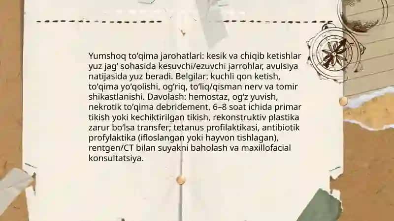 Yuz jagʻ sohasi jarohatlari. Yumshoq toʻqima tish va yuz jagʻ suyaklarini sinish tasnifi 4