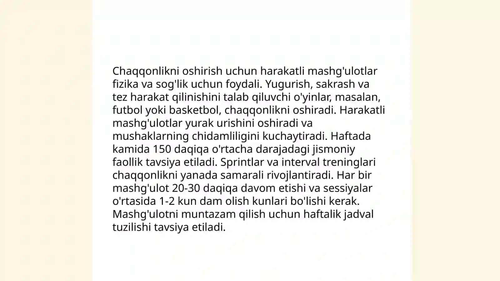 Tezlik rivojlantirish uchun o'yinlar 4