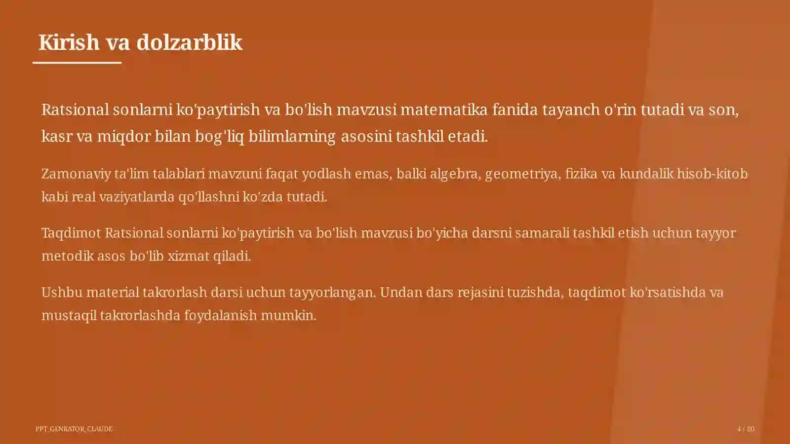 Ratsional sonlarni ko'paytirish va bo'lish (6-sinf) 4