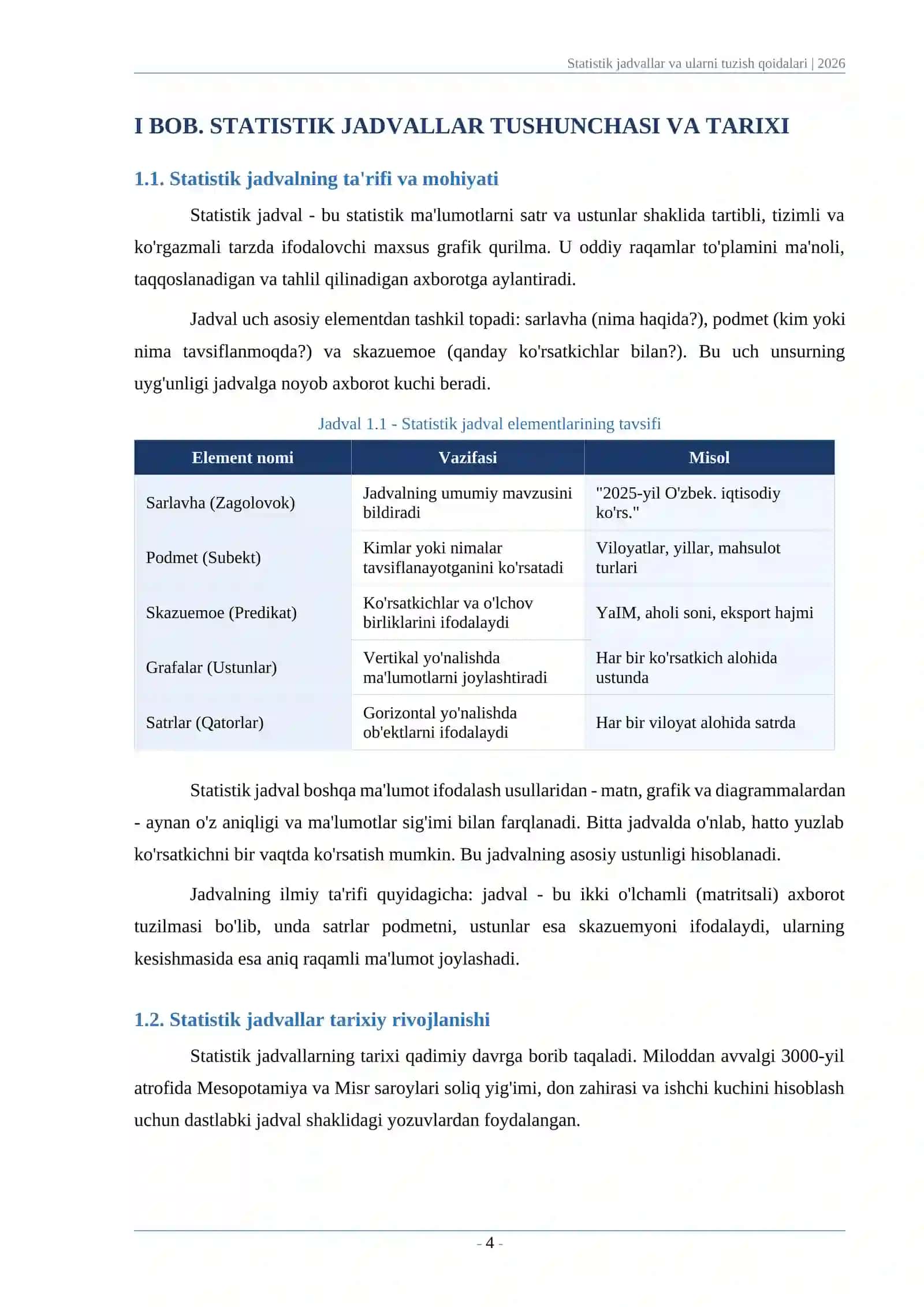 Statistik jadvallar va ularni tuzish qoidalari 4