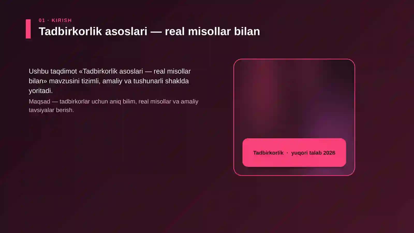 Tadbirkorlik asoslari — real misollar bilan 4