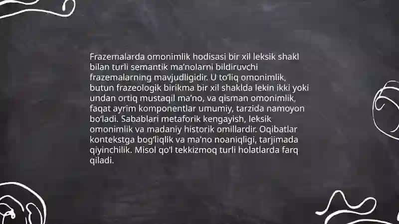 Frazemalarning semantik turlari: omonim sinonim antonim iboralar 4