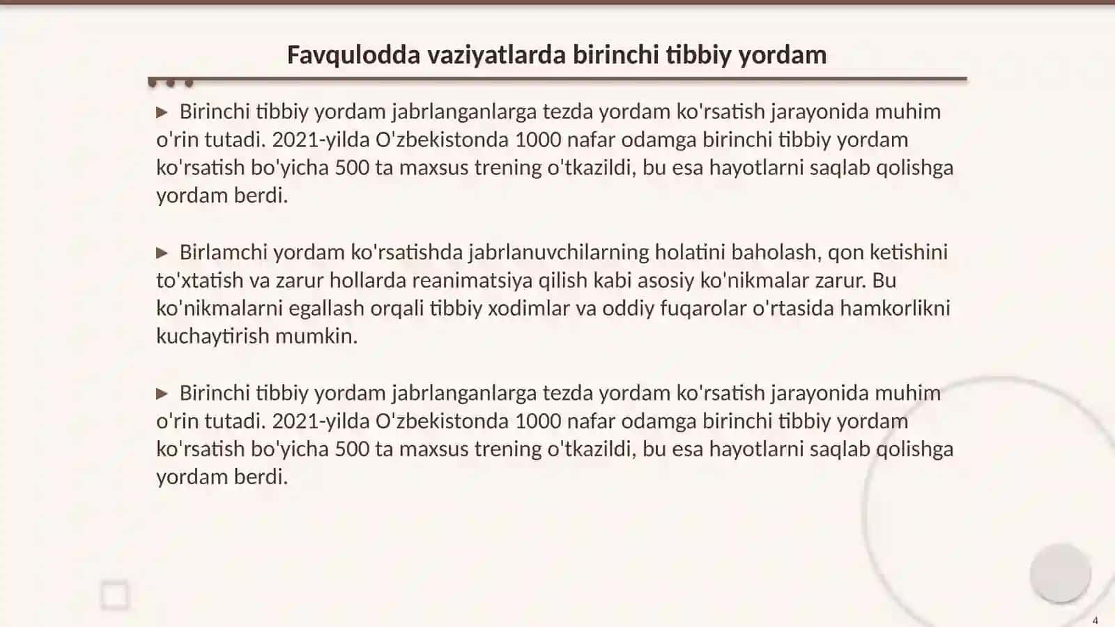 Favqulodda vaziyatlarda Tibbiy Yordam Ko'rsatishni Tashkil Etish 4