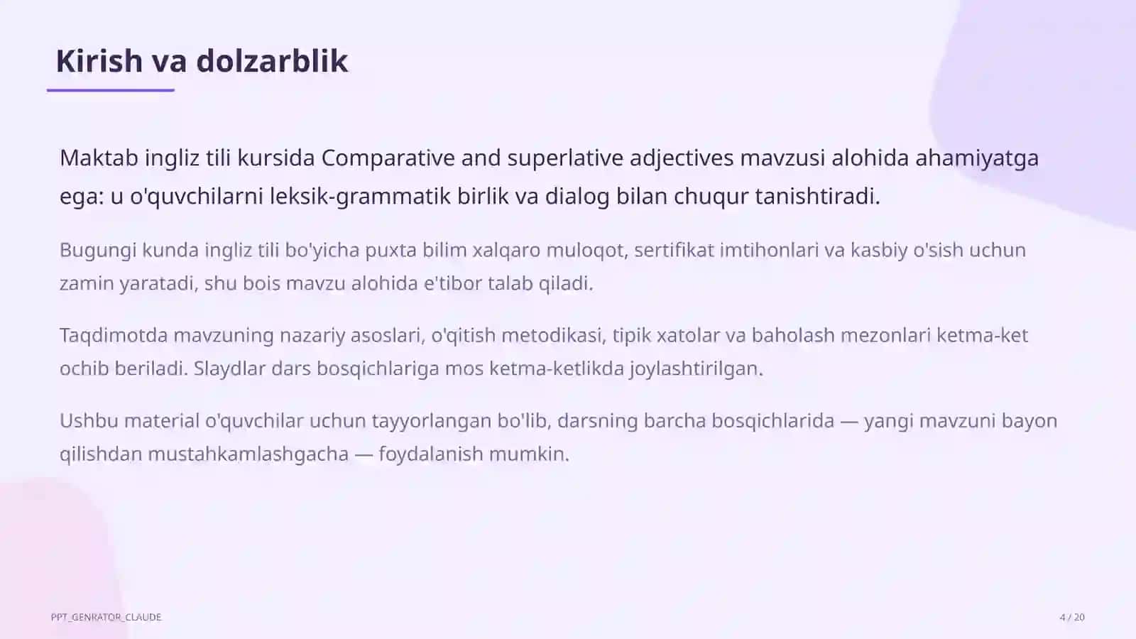 Comparative and superlative adjectives (6-sinf) 4