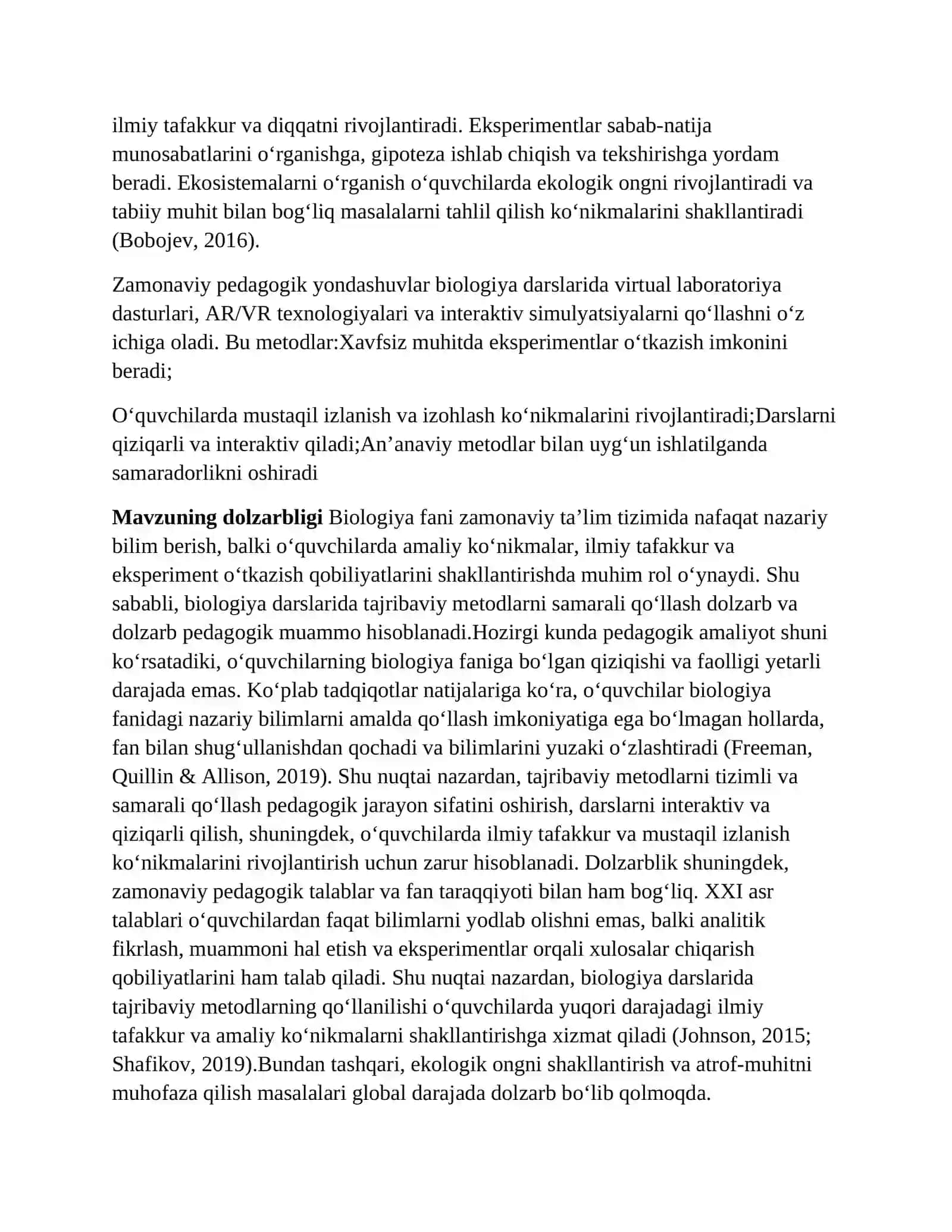"BİOLOGİYA TALİMİDA TAJRİBAVİY METODLARNİ QO'LLASH" 4