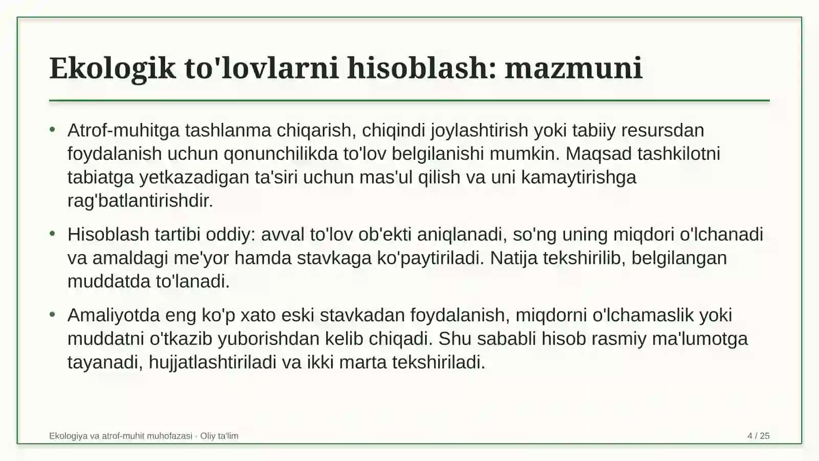 Yo'l xo'jaligida ekologik to'lovlarni hisoblash 4