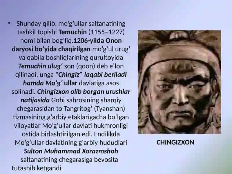 Mo’g’ullar istilosi va zulmiga qarshi kurash.Jaloliddin Manguberdi-mard va jasur ajdodimiz. 4