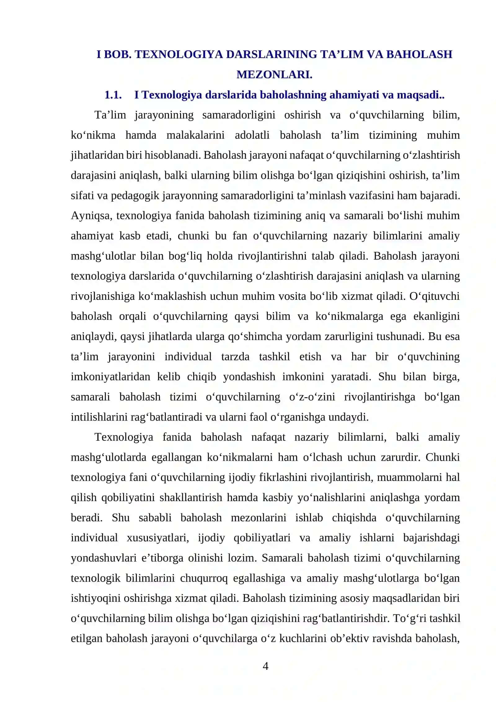 Texnologiya Darslarida Baholash Mezonlari 4