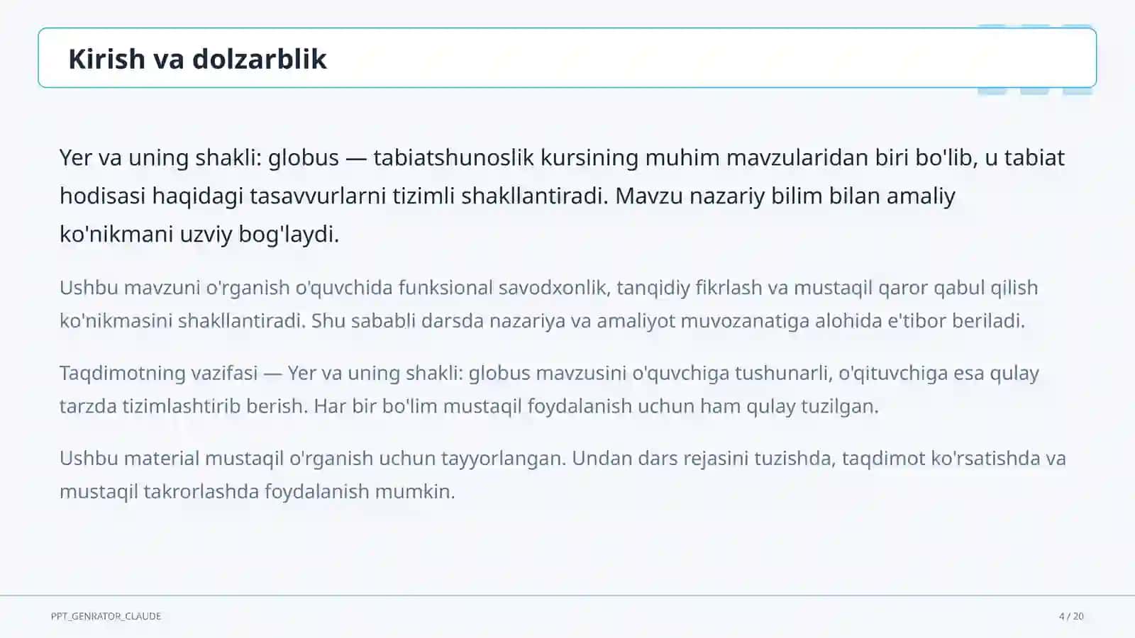 Yer va uning shakli: globus (3-sinf) 4