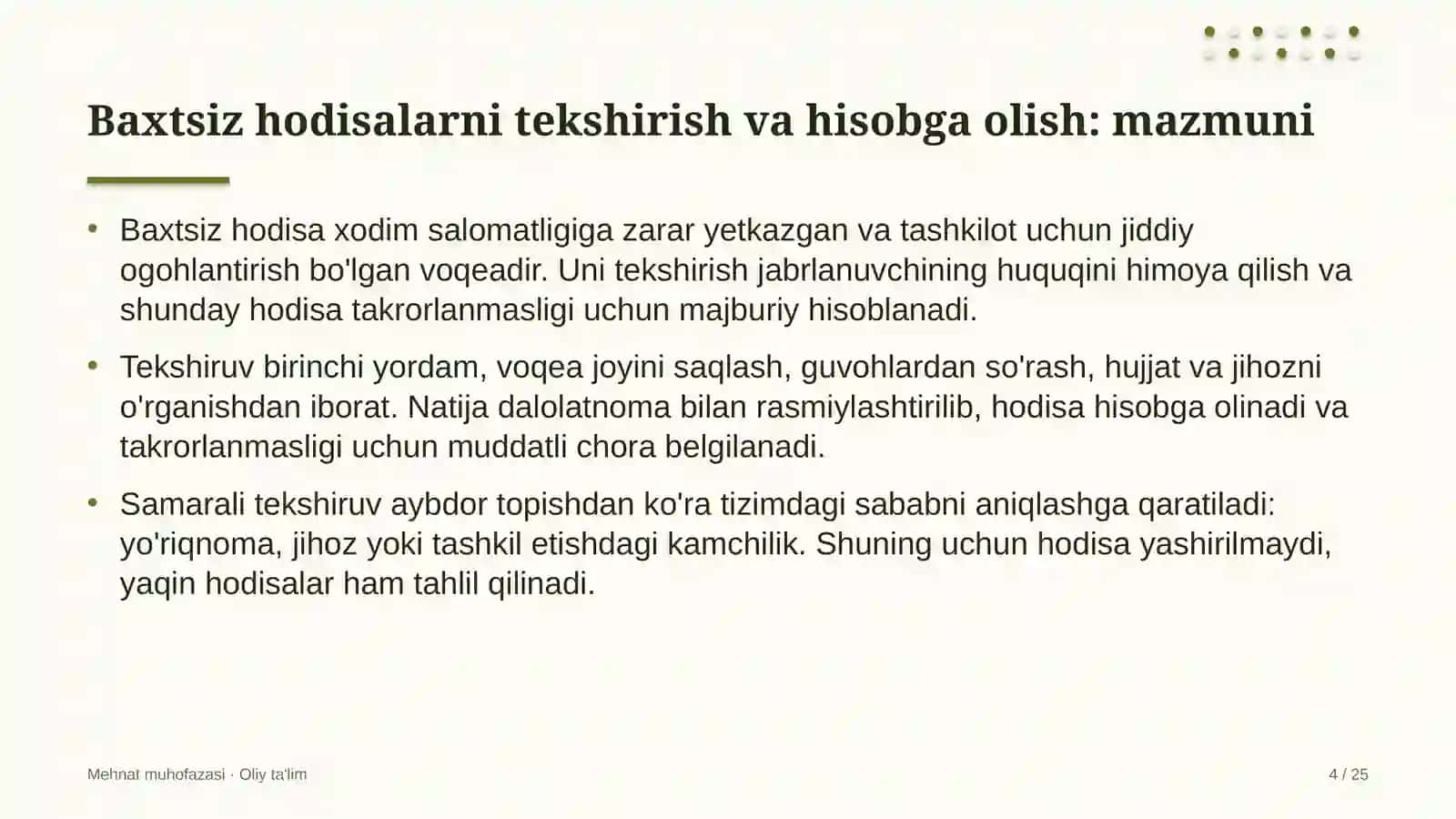 Yuqumli kasalliklar shifoxonalarida baxtsiz hodisalarni tekshirish va hisobga olish 4
