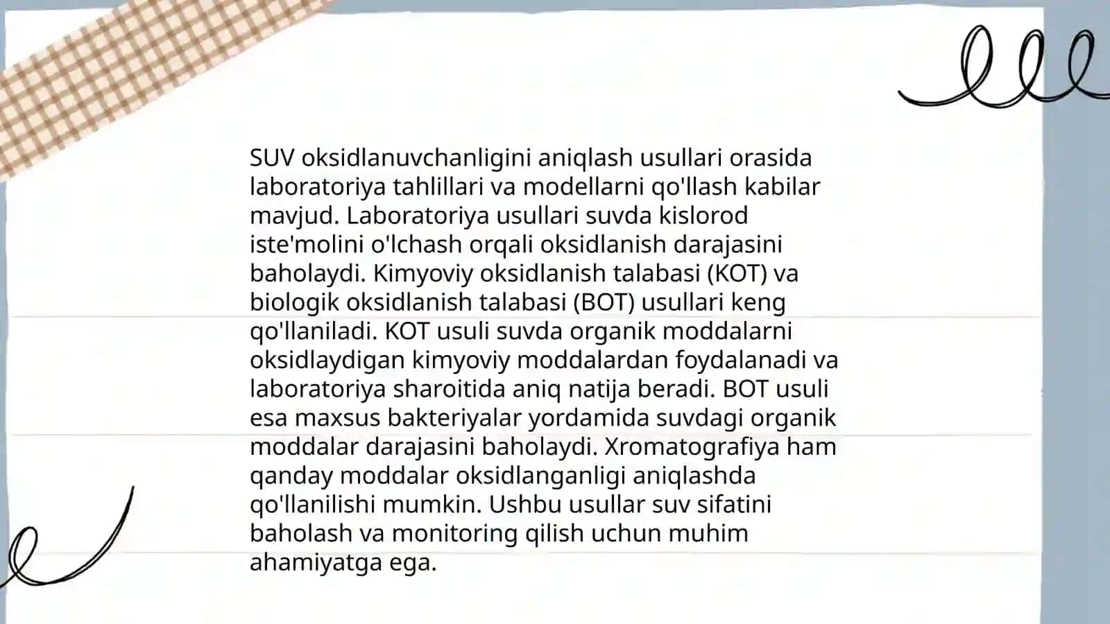 Havzalardagi suvning organik ifloslanish ko'rsatkichlarini tekshirish usullari 4