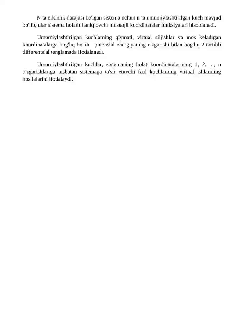 Erkinlik darajasi bir nechtâ bolgan sistemaning umumlashgan kuchlari kinematik patensiali 4