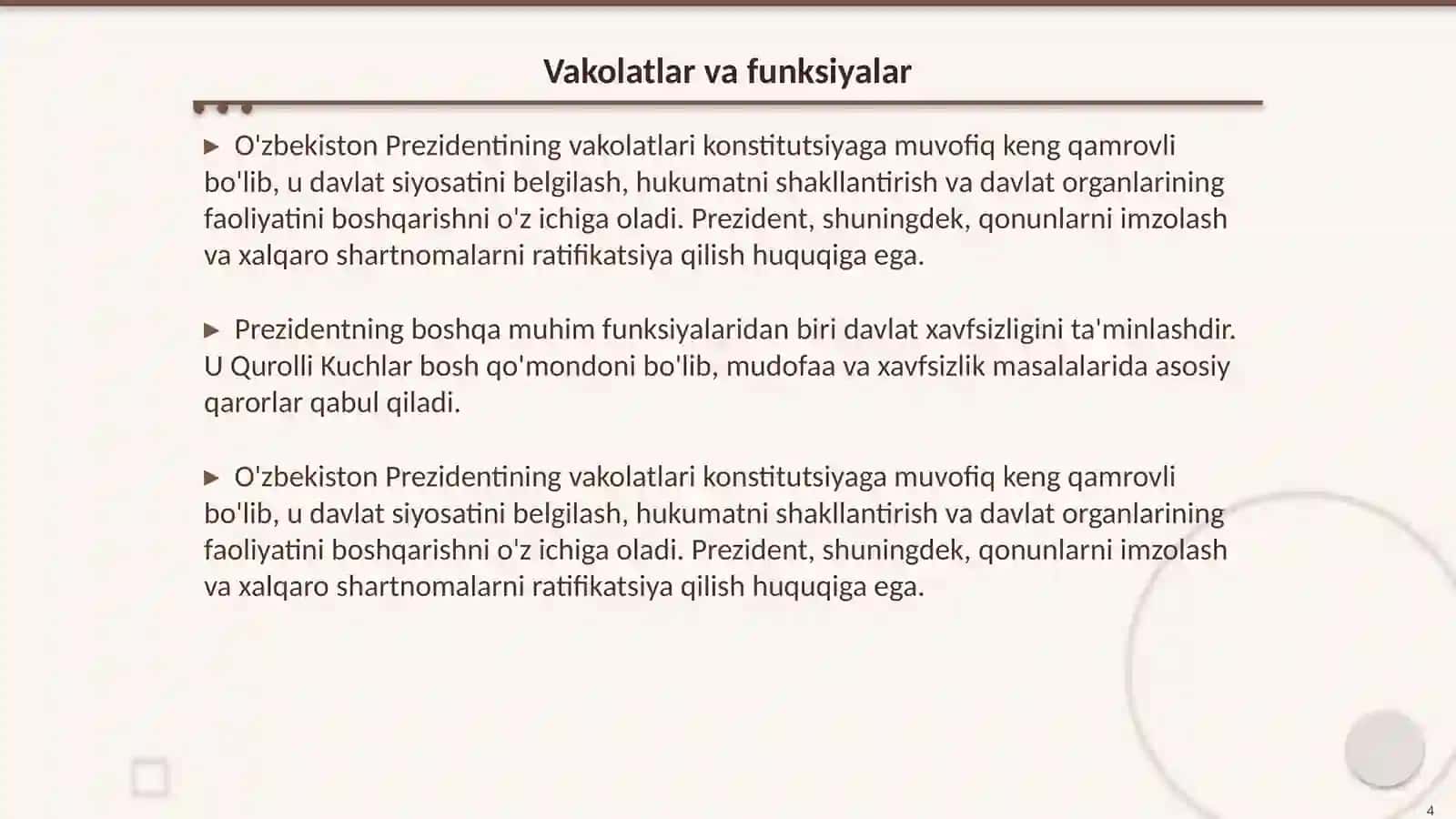 Mustaqil O'zbekiston prezident boshqaruviga oid ma'lumotlar 4