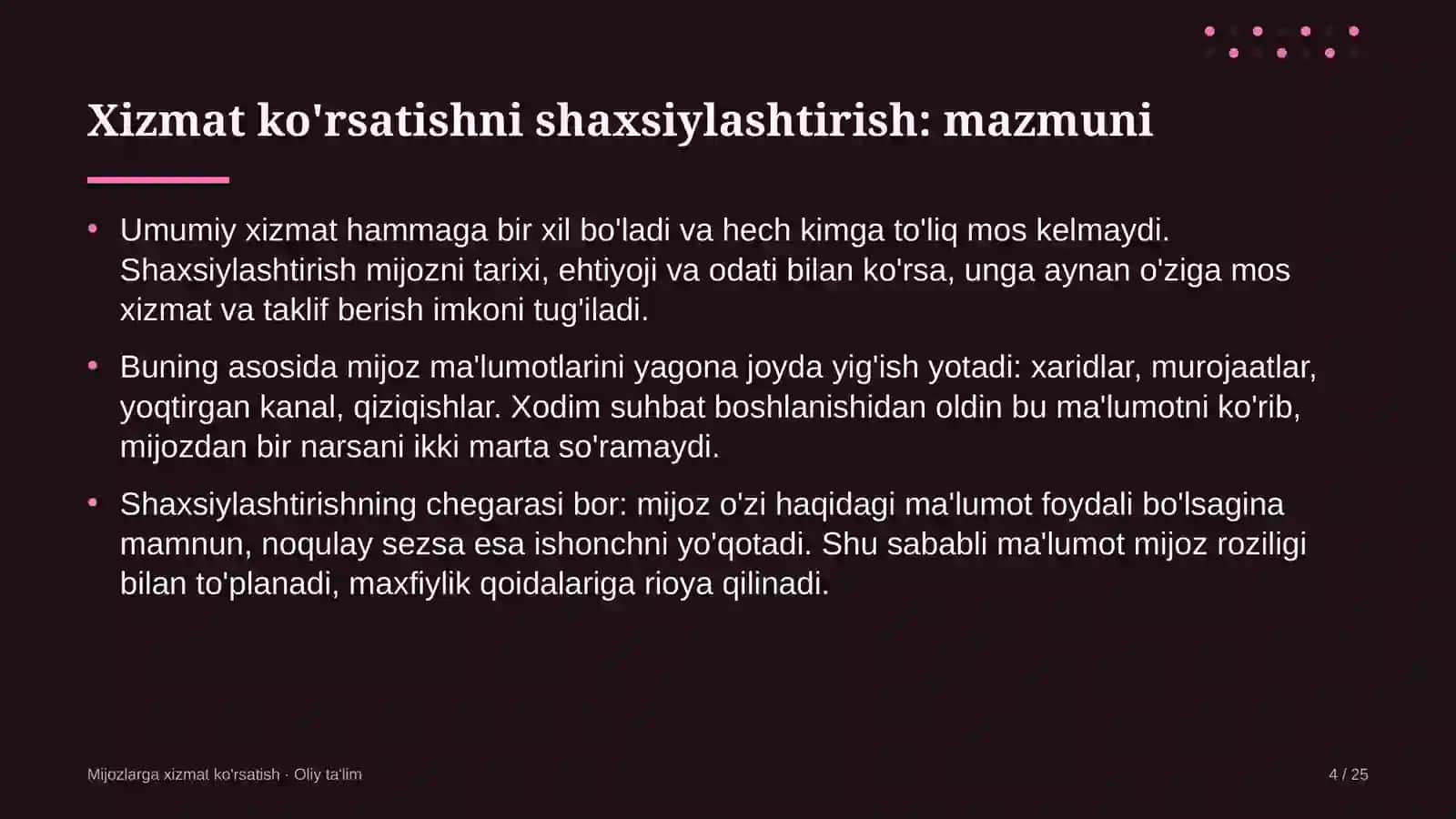 vazirliklarda xizmat ko'rsatishni shaxsiylashtirish 5834 4