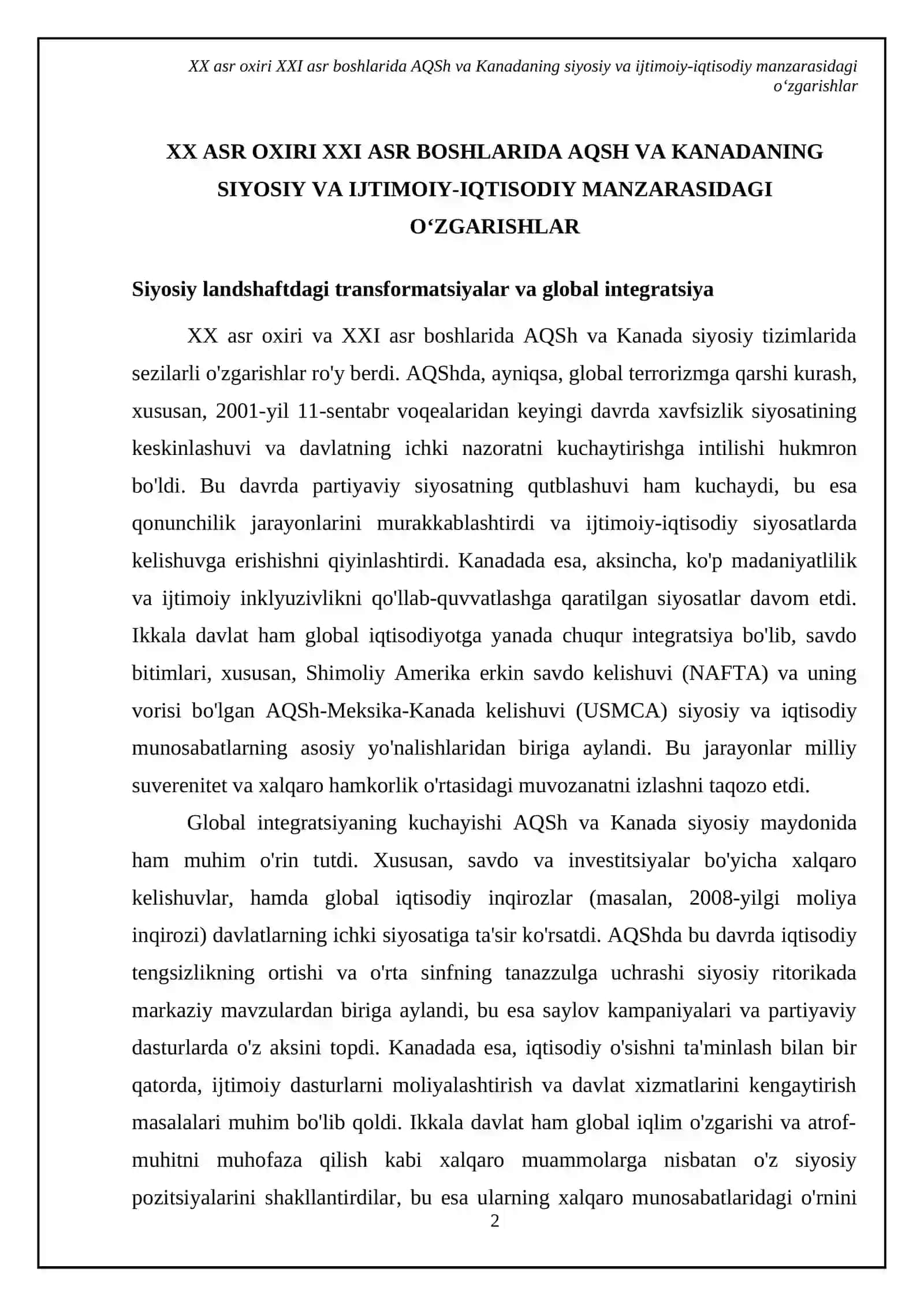 XX asr oxiri XXI asr boshlarida Gʻarb mamlakatlaridagi siyosiy,ijtimoiy-iqtisodiy jarayonlar. AQSh,Kanada, Buyuk Britaniya 4